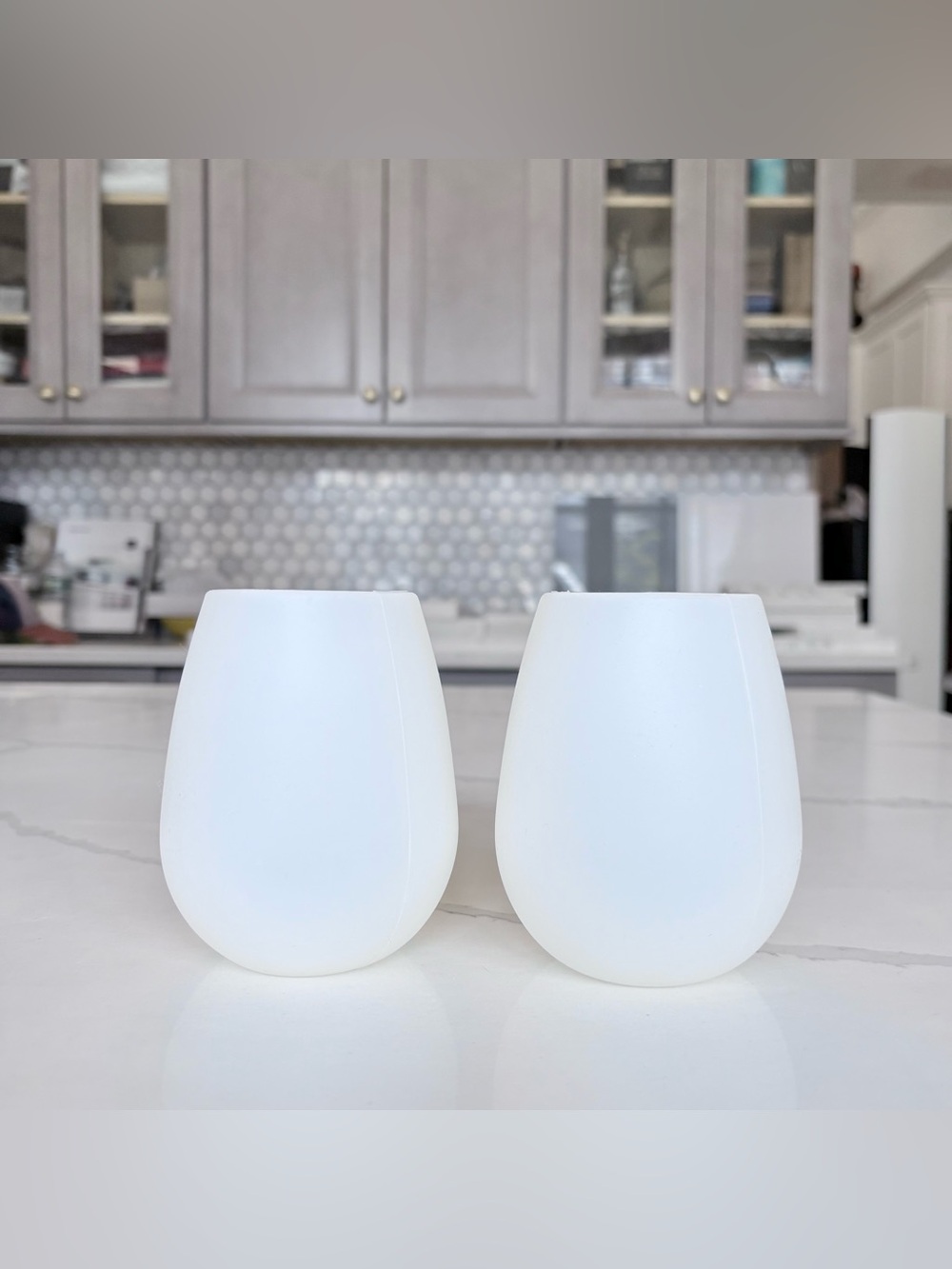 Silicone Stemless Wine Glasses Frosted White Set of 2